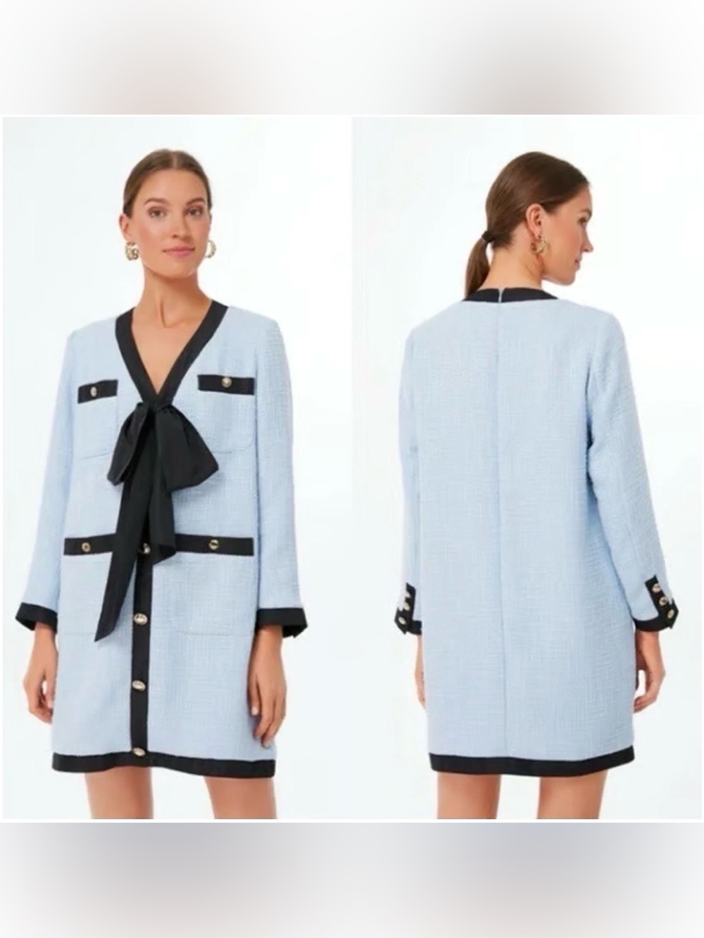TUCKERNUCK x POMANDER PLACE Coco Tweed Bow Dress Light Blue Sz XS NWT